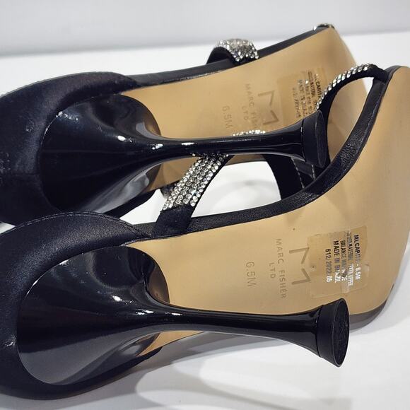 Marc Fisher Carita Ankle Strap Heled Sandals Rhinestone Detail Black Size 6.5 - Picture 9 of 11